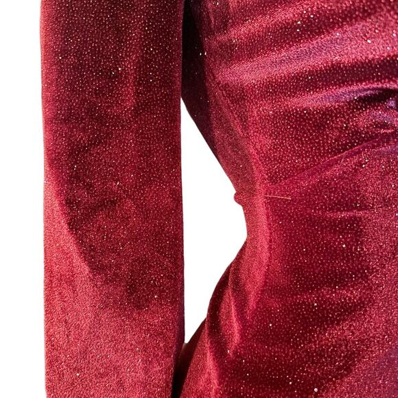 BERSHKA Velvet Dress Deep Red Gold Holiday Party Small Shimmer S - Picture 6 of 10